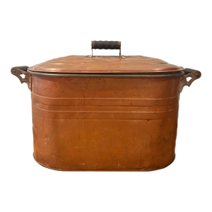 Antique Early 1900’s Large Copper Laundry Wash Boiler With Lid & Wood Handles