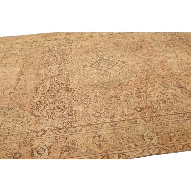 Beige Vintage Persian Handmade Medallion Wool Rug For Sale In New York - Image 6 of 7