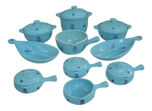 Mid 20th Century Cameron Clay Pottery Dutch Blue Tulip Serving Ware Set - Set of 17