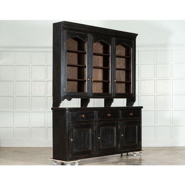 Large 19th Century Ebonised English Glazed Pine Dresser, 1870s For Sale - Image 3 of 18