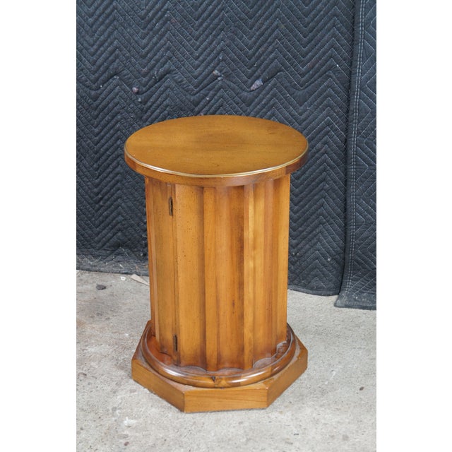 2 Mid Century Modern American of Chicago Neoclassical Pedestal Tables Cabinets For Sale - Image 6 of 10