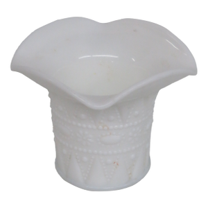 Milk Glass Lace Dewdrop Beaded Jewel Small Basket Vase Container Figurine 4770b