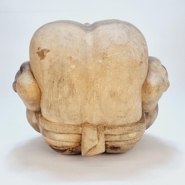 Wood Vintage Wooden Spherical Sculpture of Weeping Buddha, 1960s For Sale - Image 7 of 14