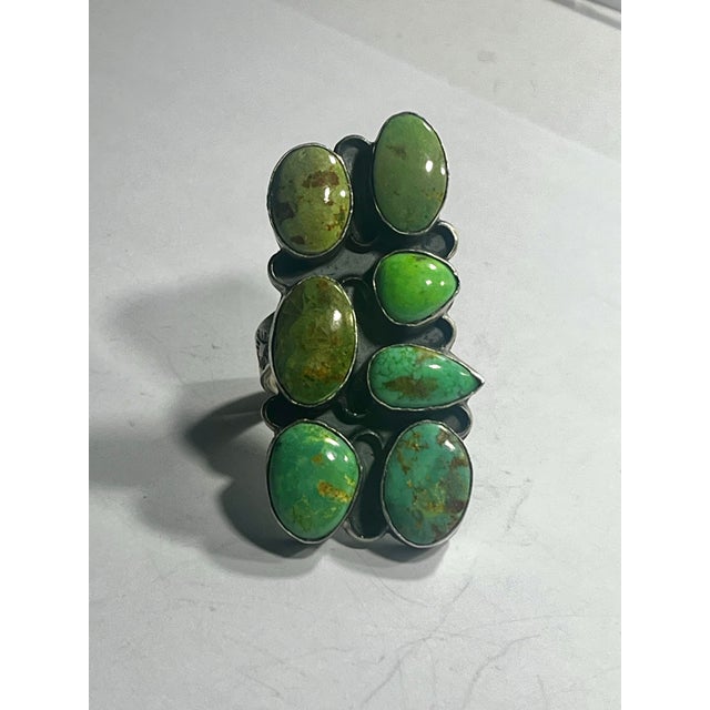 Metal Native American Statement Ring Sterling Silver Turquoise For Sale - Image 7 of 8