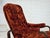 1970s, Danish vintage armchair. Original dark red furniture velour fabric, bent oak wood. Manufactured by Danish furniture...