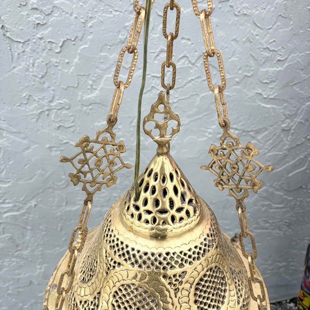Metal Vintage Moroccan Middle Eastern Style Brass Pendant Lamp For Sale - Image 7 of 11