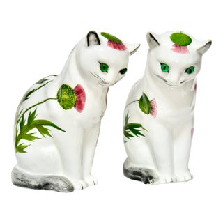 Large Mid 20th Century Wemyss Ware Pottery Cats for Jan Plichta of London - A Pair For Sale