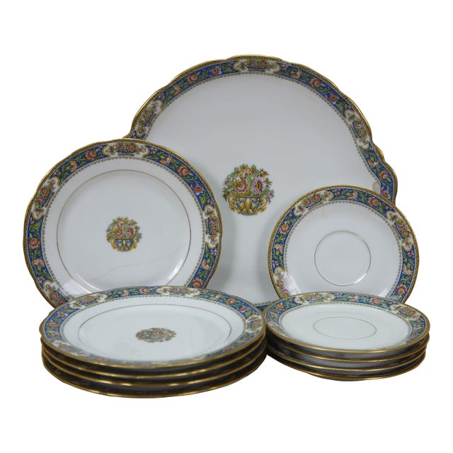 11 Antique Art Deco TLB Limoges Touze, Lemaître Frères & Blancher Plates For Sale