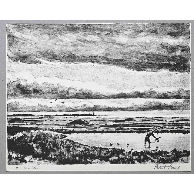 Paul Petit, Dawn Over the Labor Field, Original Lithograph, Mid 20th-Century For Sale - Image 3 of 3