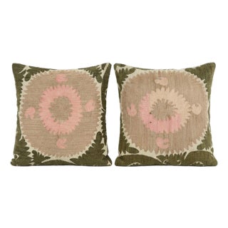 Uzbek Cotton Suzani Pillow Cover 24'' X 24'' - Set of Two For Sale