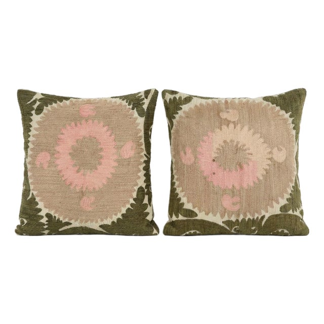 Uzbek Cotton Suzani Pillow Cover 24'' X 24'' - Set of Two For Sale