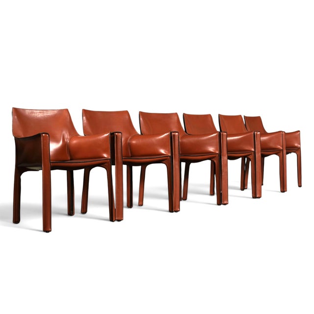 Mario Bellini for Cassina Cab 413 Italian Red Leather Dining Chairs Set of 6 For Sale - Image 6 of 18