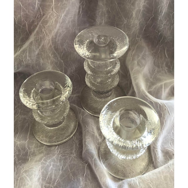1990s Vintage Modern Textured Glass Candle Holder Trio For Sale - Image 5 of 9