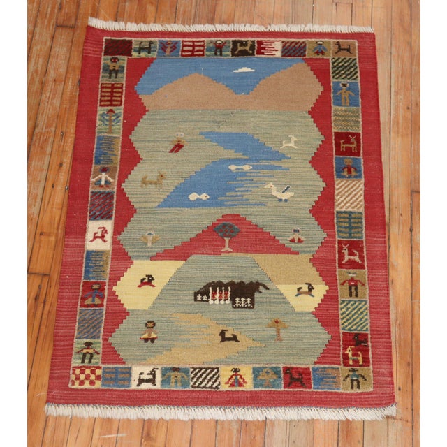 Mid 20th Century Vintage Zabihi Collection Folksy Pictorial Persian Souf Gabbeh Carpets - A Pair - 2'9" x 3'10" For Sale - Image 5 of 11