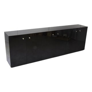 Black Lacquered Sideboard with Six Doors by Eugenio Gerli for Tecno, Italy, 1960s For Sale