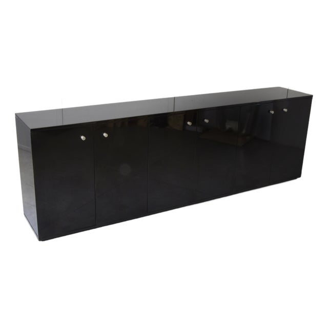 Black Lacquered Sideboard with Six Doors by Eugenio Gerli for Tecno, Italy, 1960s For Sale