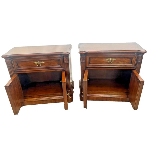 Traditional 1980s Drexel Heritage Laureate Nightstands End Tables Double Door Cabinet, Drawer Pair For Sale - Image 3 of 13