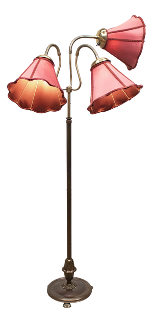 Swedish Floor Lamp with Red Satin Shades, 1940s