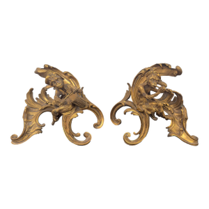 19th Century French Rococo Gilt Bronze Doré Monkey Andirons - a Pair