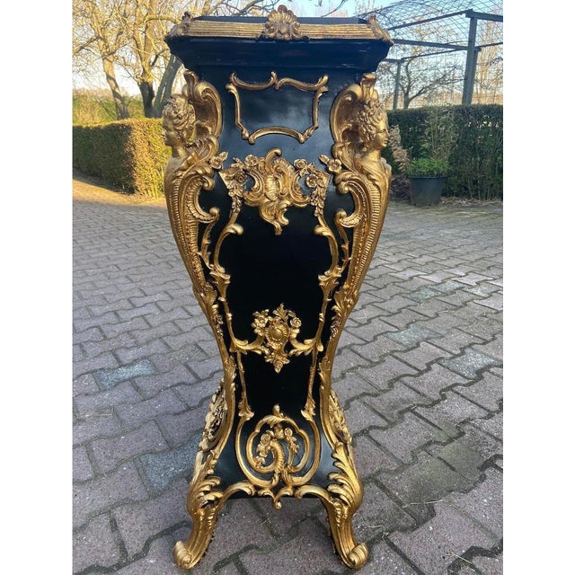 1990 Italian Baroque Black Gold Resin Pedestals 2pc-Pair For Sale - Image 10 of 18