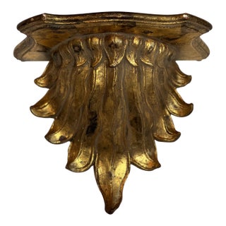 Large Vintage Ornate Gilded Wood Wall Bracket With Cascading Leaf Motif. For Sale
