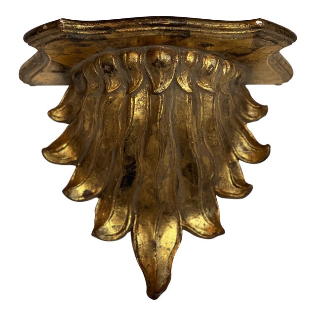 Large Vintage Ornate Gilded Wood Wall Bracket With Cascading Leaf Motif. For Sale