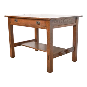 Antique Stickley Mission Oak Arts & Crafts Desk or Library Table, Newly Restored