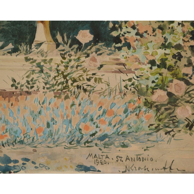 Paper "San Anton Palace Malta" Early 20th Cent. Garden and Fountain Watercolor by Nicholas Krasnoff For Sale - Image 7 of 11
