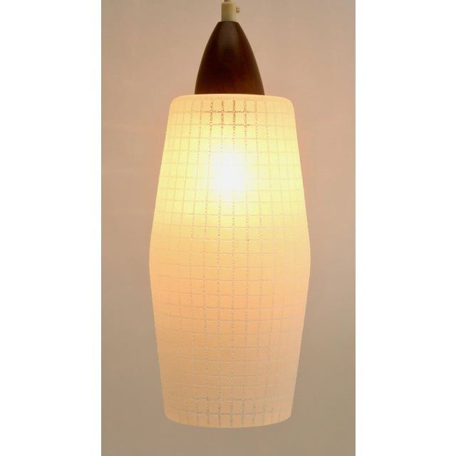 1960s Mid-Century Teak With Frosted Optical Shade Pendant Light For Sale - Image 5 of 10