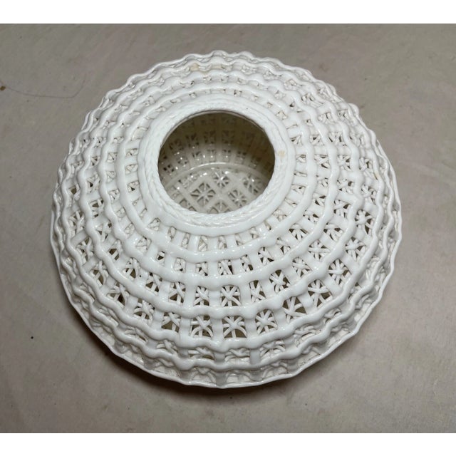 Ceramic Antique Handmade Chinese White Basket Woven Porcelain Bowl Centerpiece Vase For Sale - Image 7 of 11