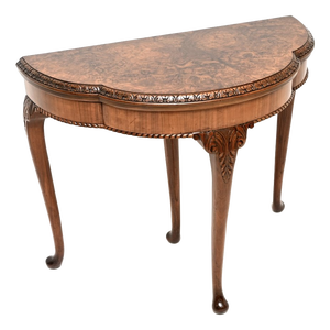Vintage Queen Anne Style Burr Walnut Console Table, 1920