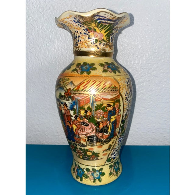 Mid 20th Century Hand Painted Asian Moriage Vase in Style of Satsuma For Sale - Image 4 of 6