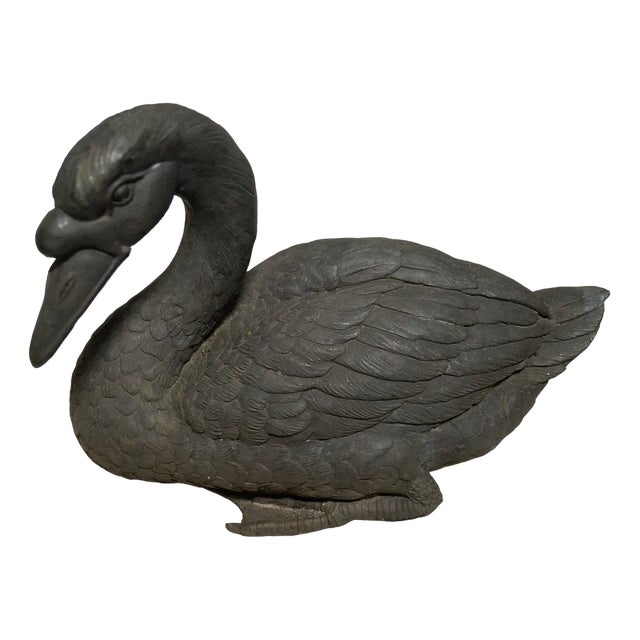 Swan Statue, 1920, Bronze with Verdigris For Sale