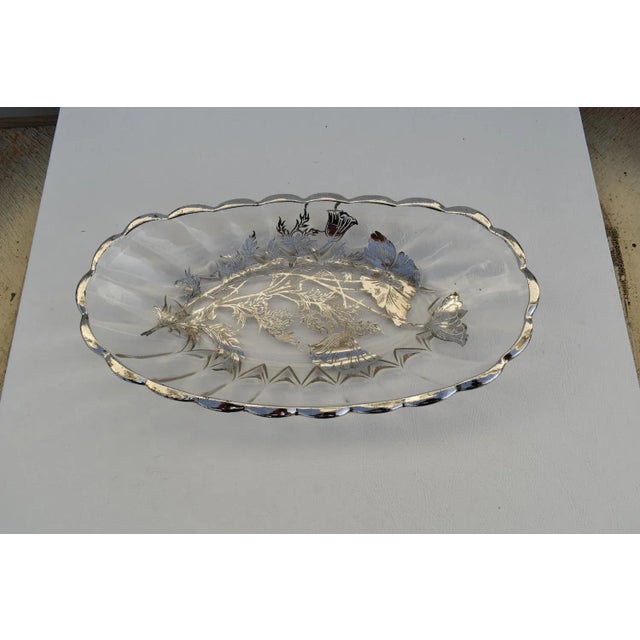Mid 20th Century Floral Scalloped Edge Dish W/Silver Overlay For Sale In Philadelphia - Image 6 of 13