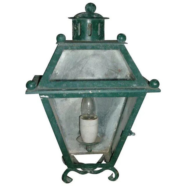Early 20th Century Art Deco Paint Decorated Iron Wall Sconce Lantern For Sale - Image 9 of 9