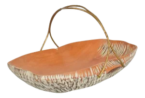 1960s Macabo Cusano Aldo Tura Carved Wood & Brass Serving Dish