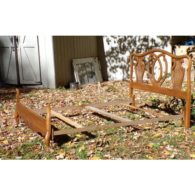 Vintage French Provincial French Country Style Cane Walnut Full Double Bed Frame For Sale In Boston - Image 6 of 12