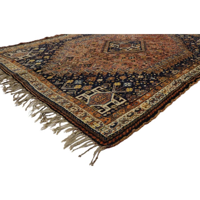 Antique Persian Shiraz Rug with Tribal Style 05'01 x 06'08. With its rustic sensibility and tribal style, this hand-...