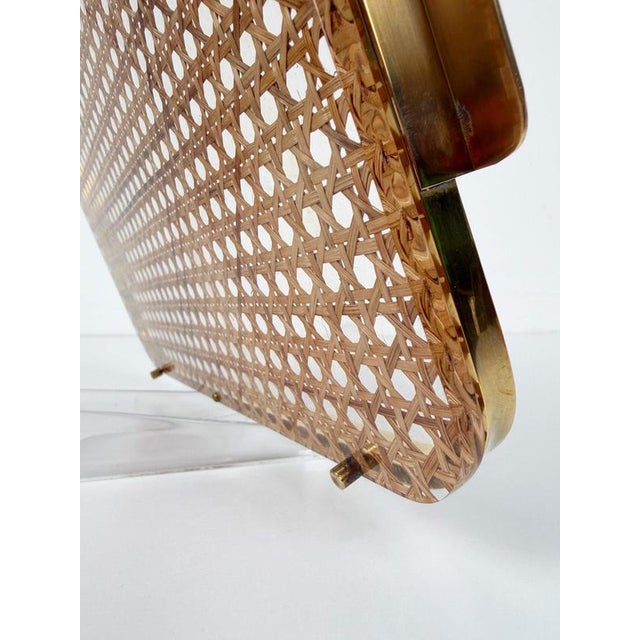 Mid-Century Modern Acrylic Glass, Brass and Cane Webbing Tray in the style of Christian Dior, 1970s For Sale - Image 12 of 18