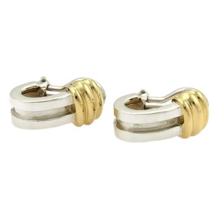 Tiffany & Co. ATLAS Earrings in Sterling Silver & 18k Yellow Gold Clip On Huggie For Sale