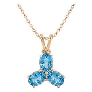 Swiss Blue Topaz Floral Pendant | Blue Gemstone Cluster Pendant | December Birthstone Jewelry For Sale