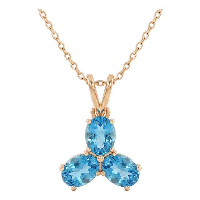 Swiss Blue Topaz Floral Pendant | Blue Gemstone Cluster Pendant | December Birthstone Jewelry For Sale
