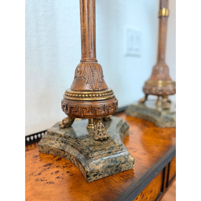 Pair of Maitland-Smith Candlestick-Form Table Lamps With Original Shades Harp and Finials For Sale - Image 11 of 14