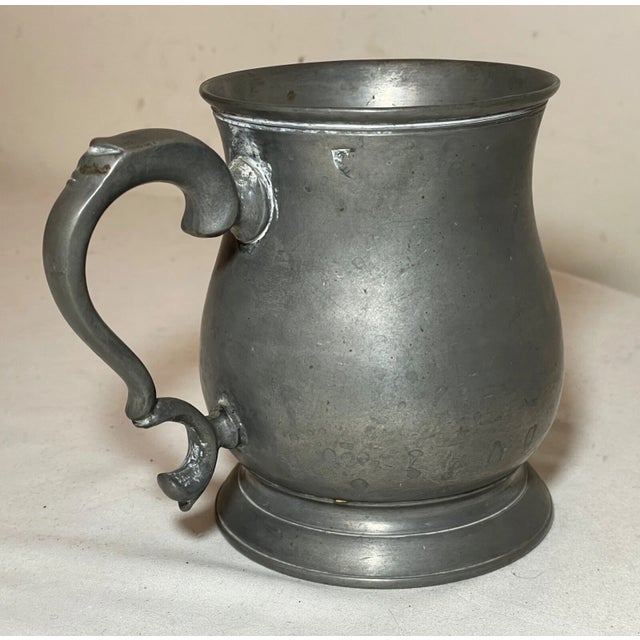 Rare Antique 18th Century Handmade Pewter Beer Mug Stein Early Touch Mark 1700's For Sale - Image 9 of 11