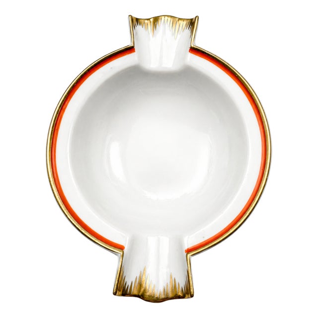 Art Deco Meissen Porcelain Cigar Ashtray with Coral Line and Gilded Trim, 1920s For Sale