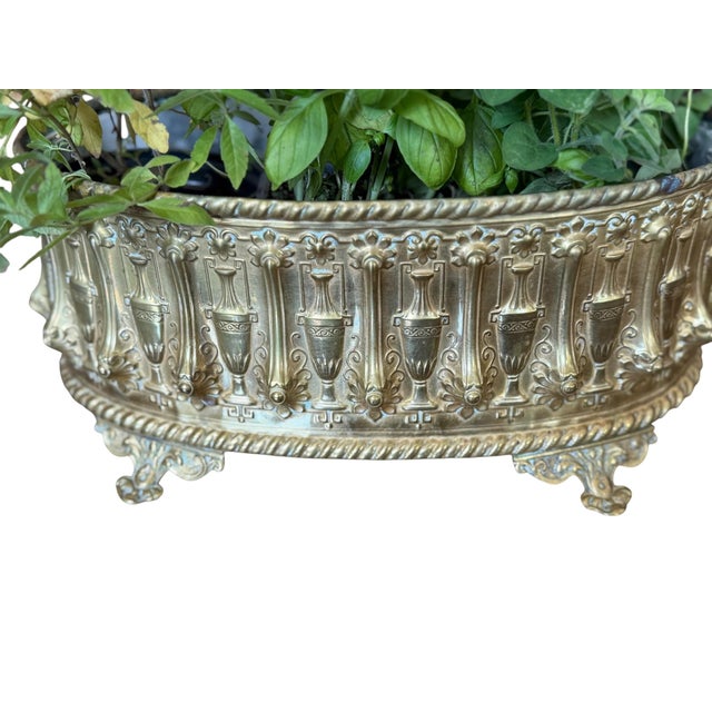 Antique French Repousse' Brass Jardiniere Planter 19th Century With Liner For Sale - Image 4 of 11