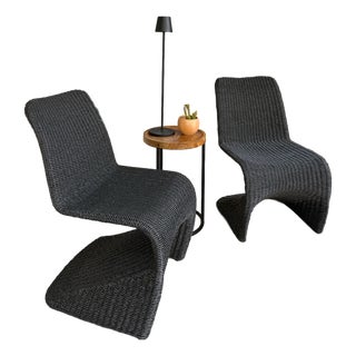Late 20th Century Pair of Arhaus Leon Bohemian Black Outdoor Dining Chairs For Sale