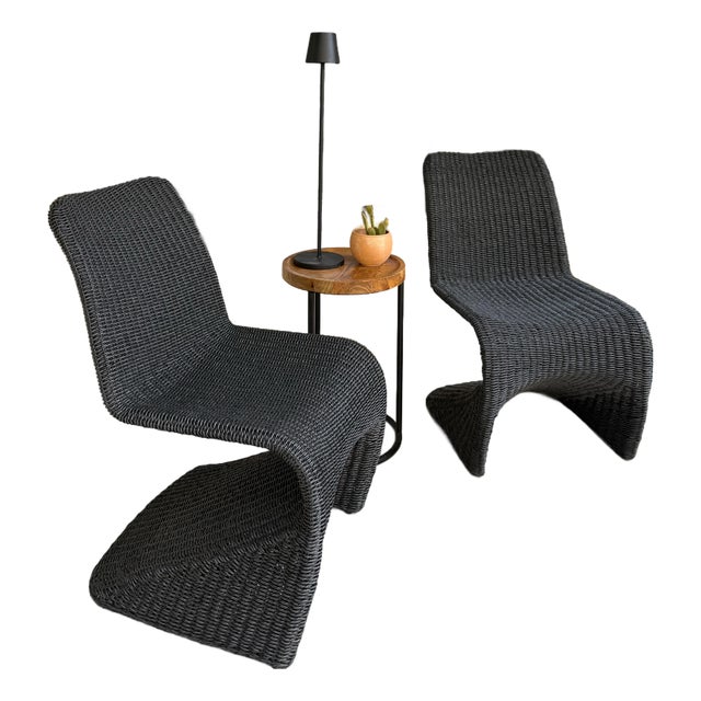 Late 20th Century Pair of Arhaus Leon Bohemian Black Outdoor Dining Chairs For Sale