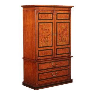 Stanley Furniture Chinoiserie Decorated Burlwood Armoire For Sale
