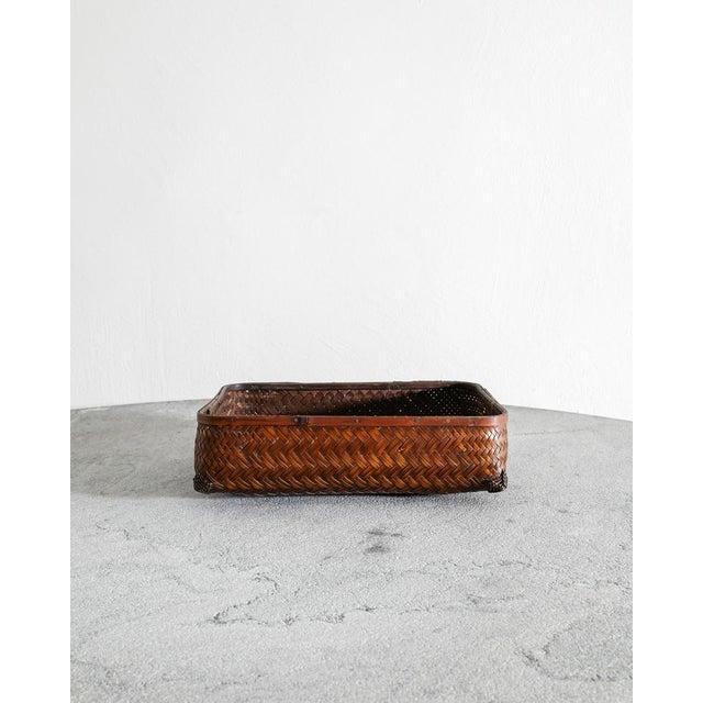 Wood Decorative Ikebana Bamboo Low Basket, Japan, 1950s For Sale - Image 7 of 7